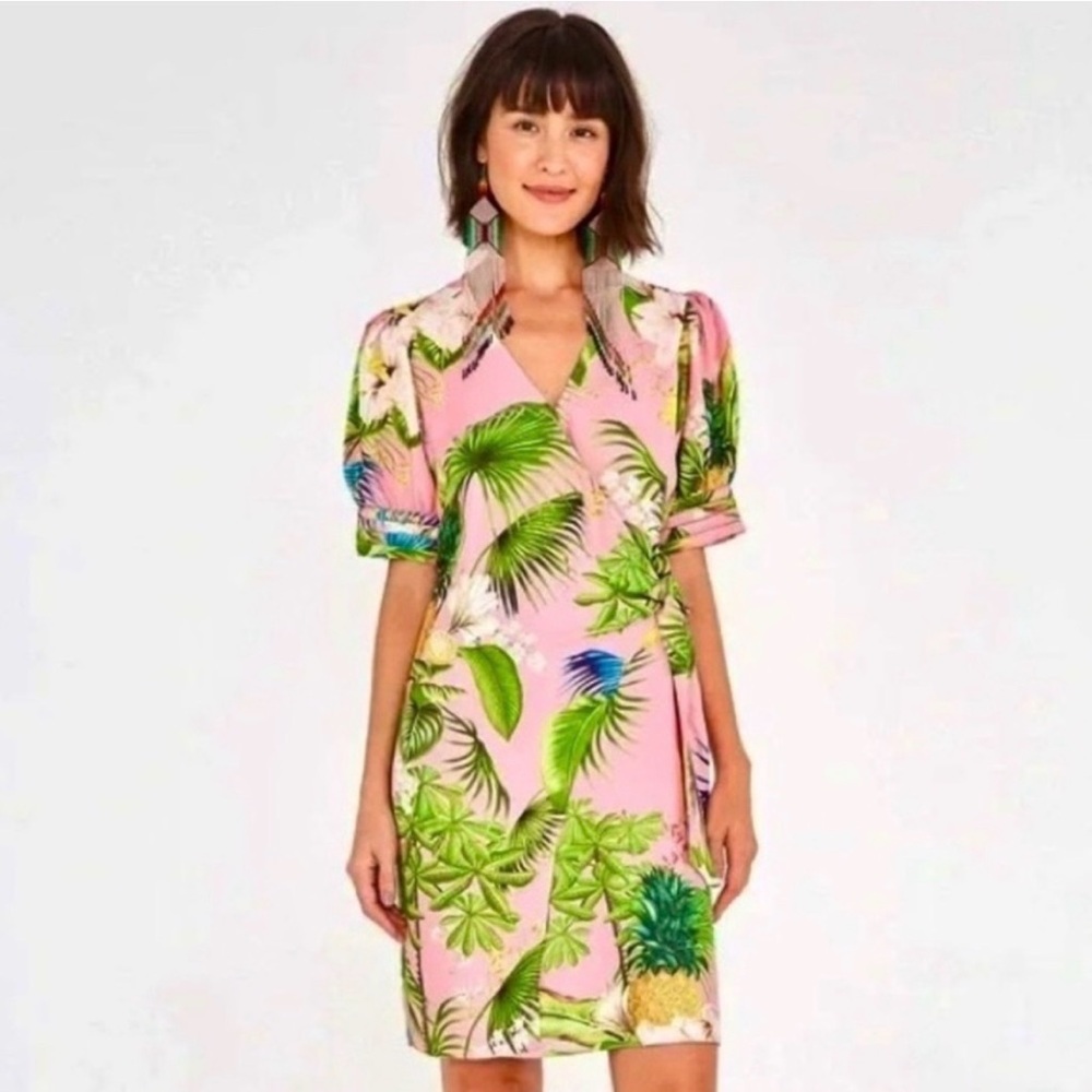FARM Rio Pink and Green Tropical Mini Dress
